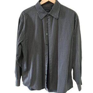 Van Heusen Men’s Shirt: Vintage Button-Down Long Sleeves Brown Stripes, Size L
